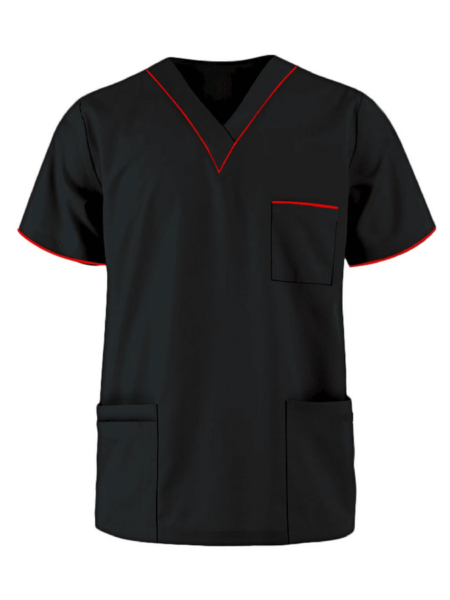 Black Scrub with Red Piping for Men