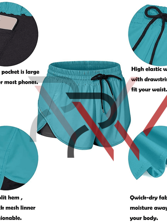 Women Drawstring Waist Athletic Running Shorts With Liner Inner Pocket